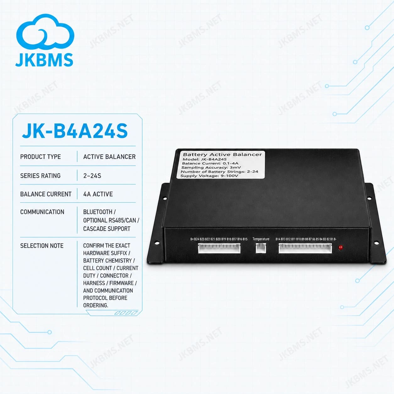 JKBMS JK-B4A24S Active Balancer — 4A 2~24S Battery Equalizer - official JKBMS product, JKBMS Active Balancers