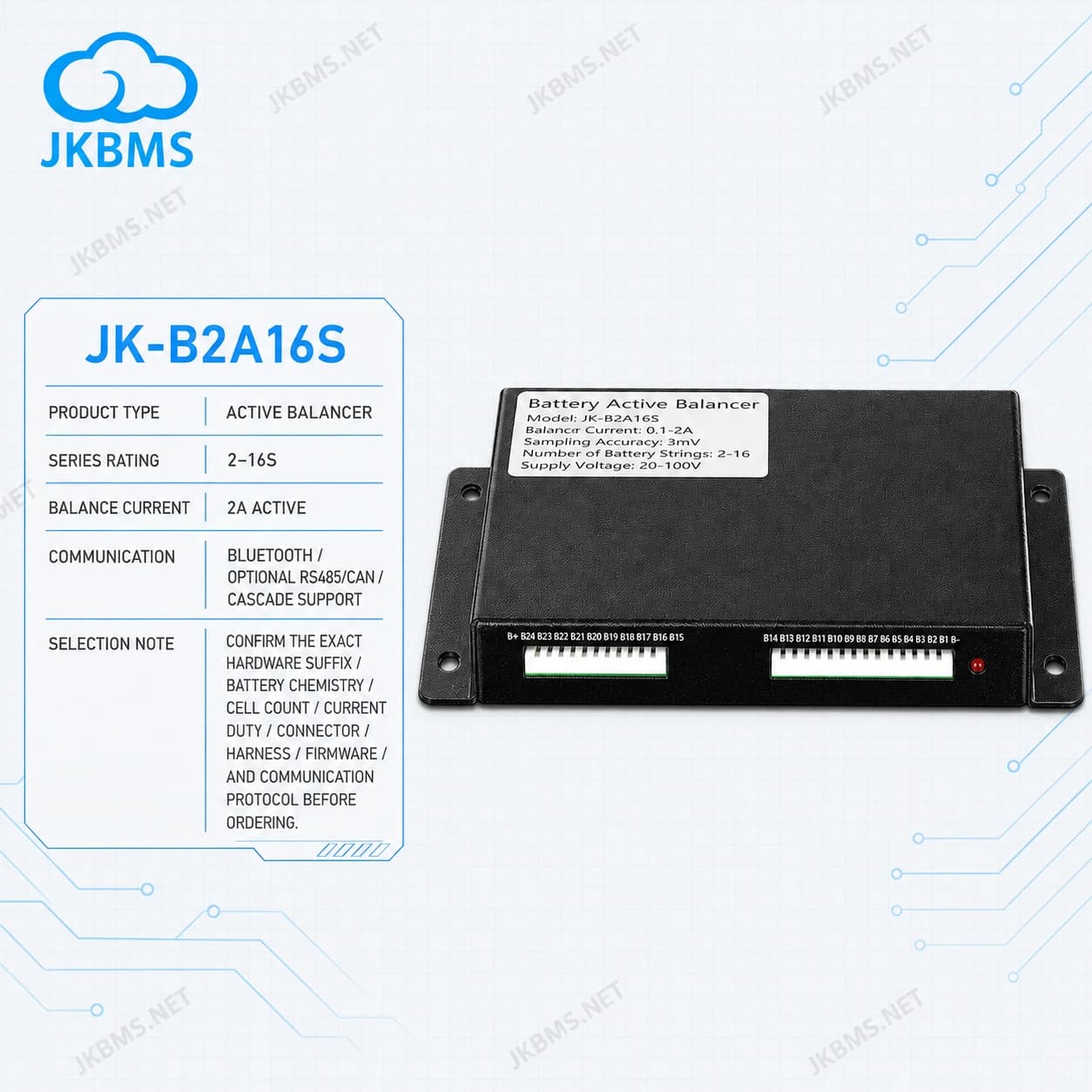 JKBMS JK-B2A16S Active Balancer — 2A 2~16S Battery Equalizer - official JKBMS product, JKBMS Active Balancers