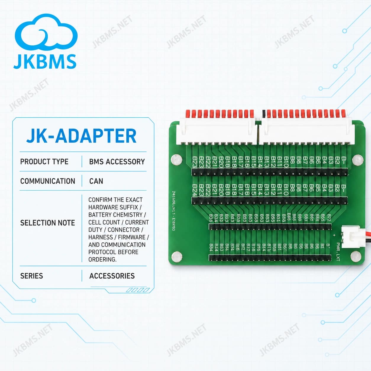 JKBMS Adapter Board for JK BMS Active Balancer — BMS Repair & Sampling Cable Accessory