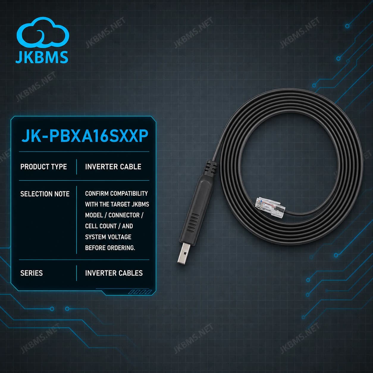JIKONG BMS USB-RS485-RJ45 Cable - official JKBMS product, JKBMS Inverter Cables
