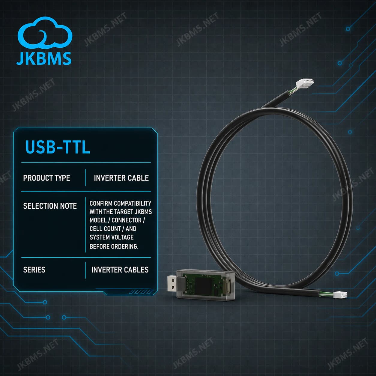 JIKONG BMS USB-TTL RS485 Cable - official JKBMS product, JKBMS Inverter Cables