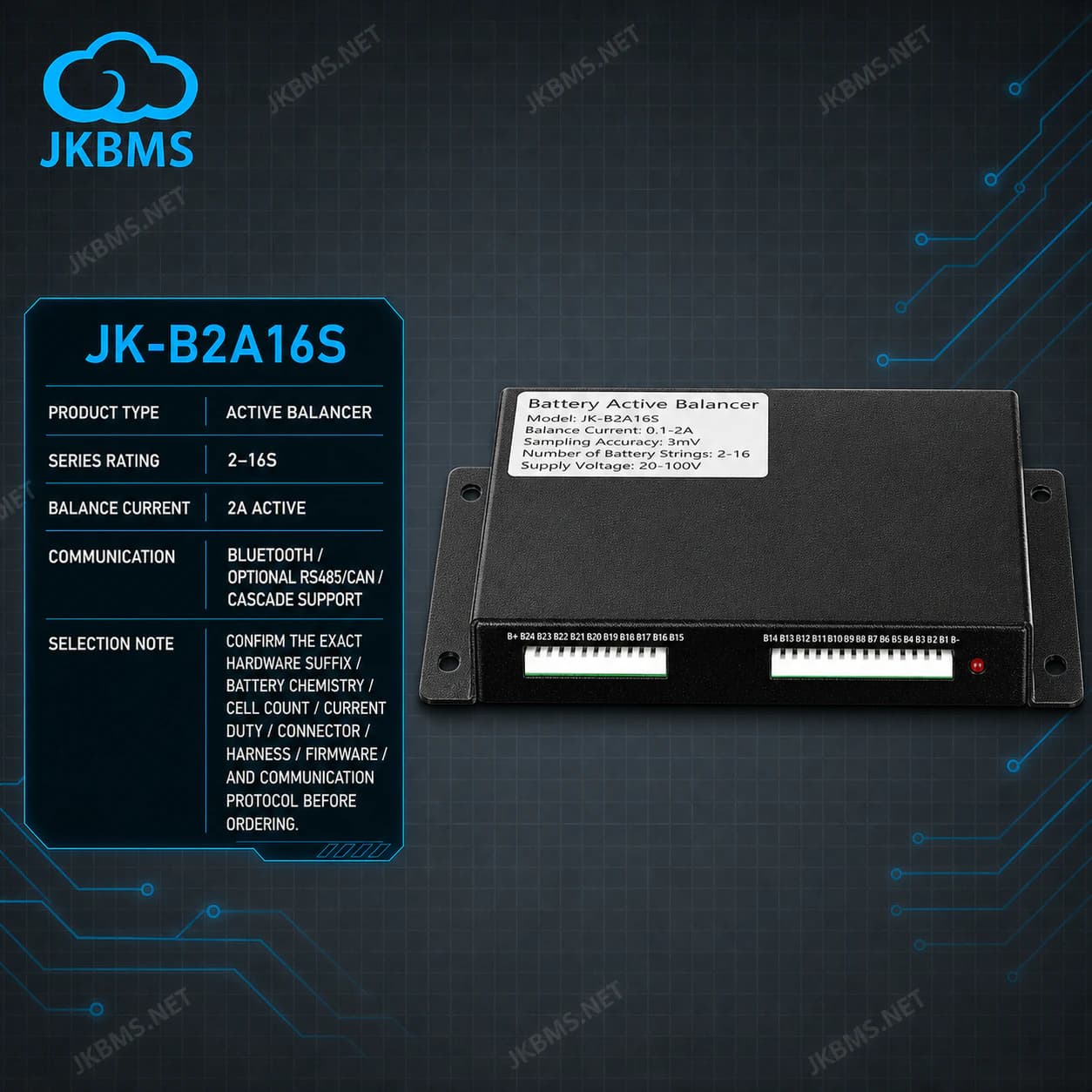 JKBMS JK-B2A16S Active Balancer — 2A 2~16S Battery Equalizer - official JKBMS product, JKBMS Active Balancers