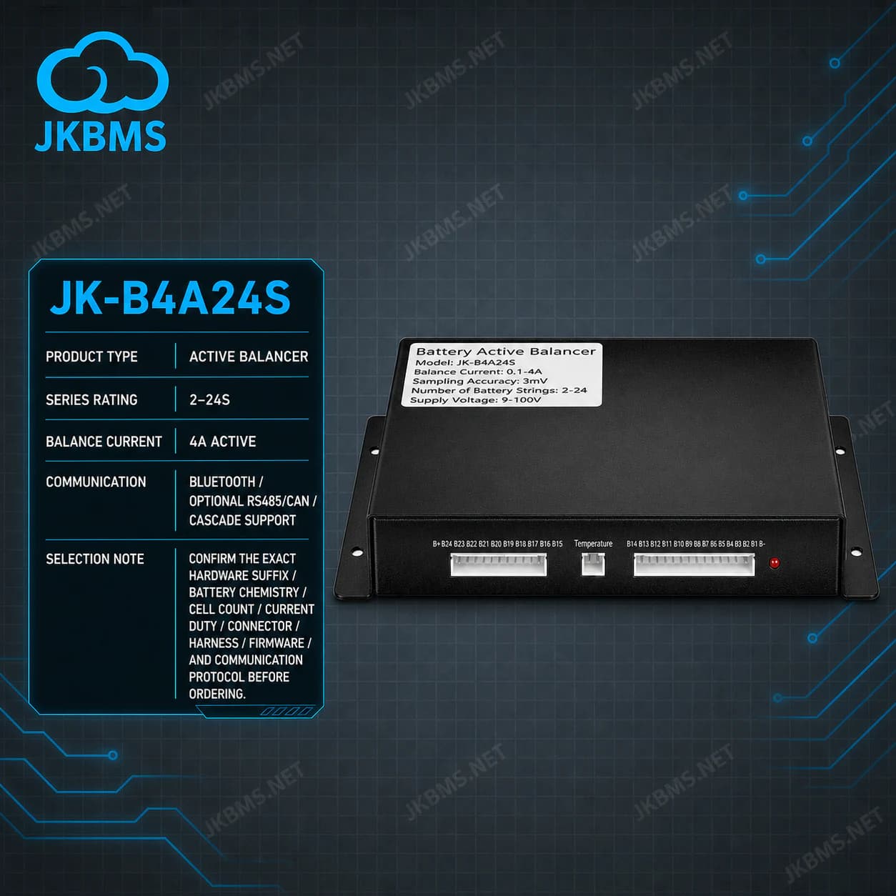 JKBMS JK-B4A24S Active Balancer — 4A 2~24S Battery Equalizer - official JKBMS product, JKBMS Active Balancers