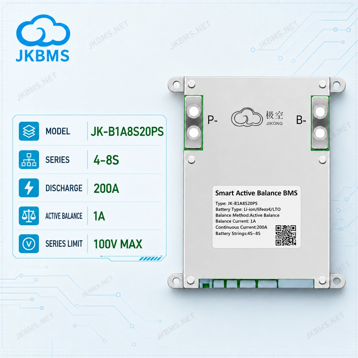 JKBMS JK-B1A8S20PS Smart Active Balance BMS, product-family reference image