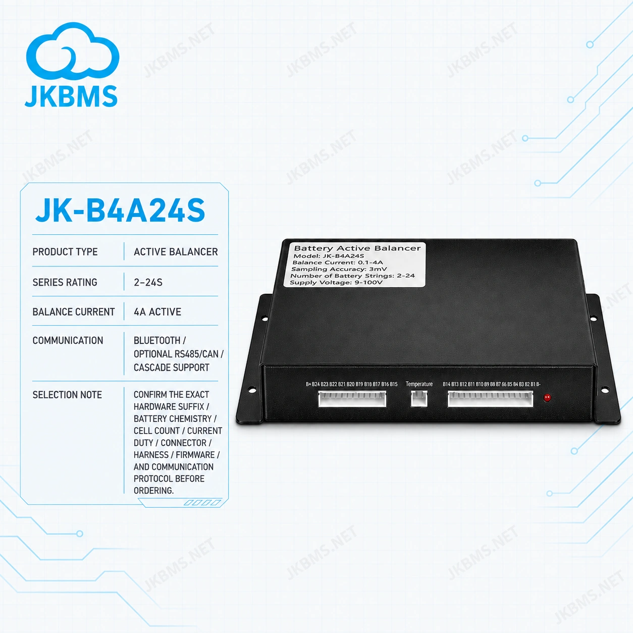 JKBMS JK-B4A24S Active Balancer — 4A 2~24S Battery Equalizer official JKBMS main product image