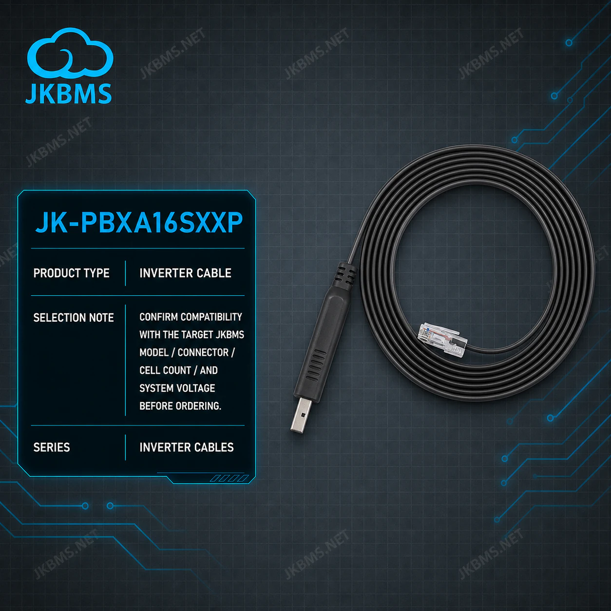 JIKONG BMS USB-RS485-RJ45 Cable - official JKBMS product, JKBMS Inverter Cables