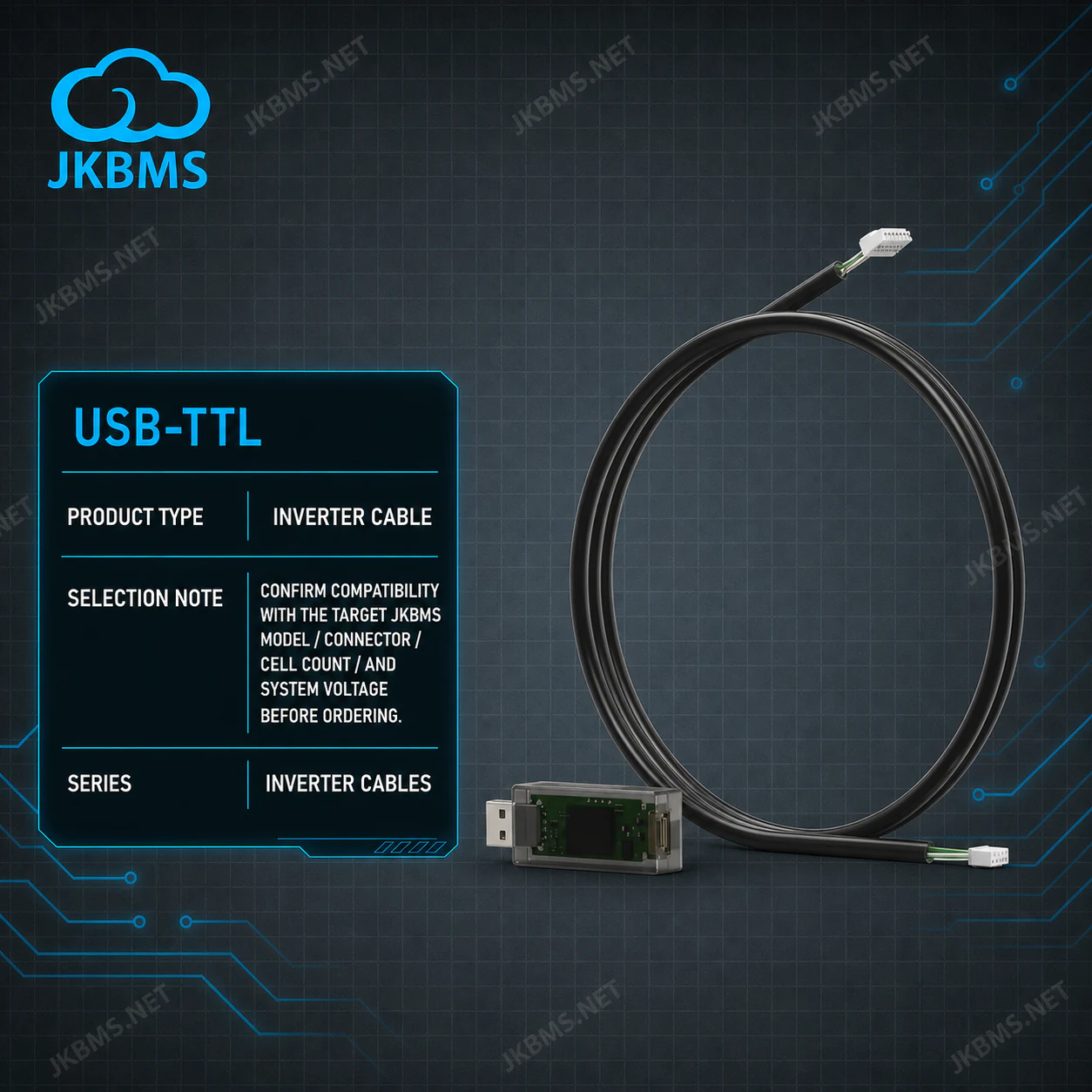 JIKONG BMS USB-TTL RS485 Cable - official JKBMS product, JKBMS Inverter Cables