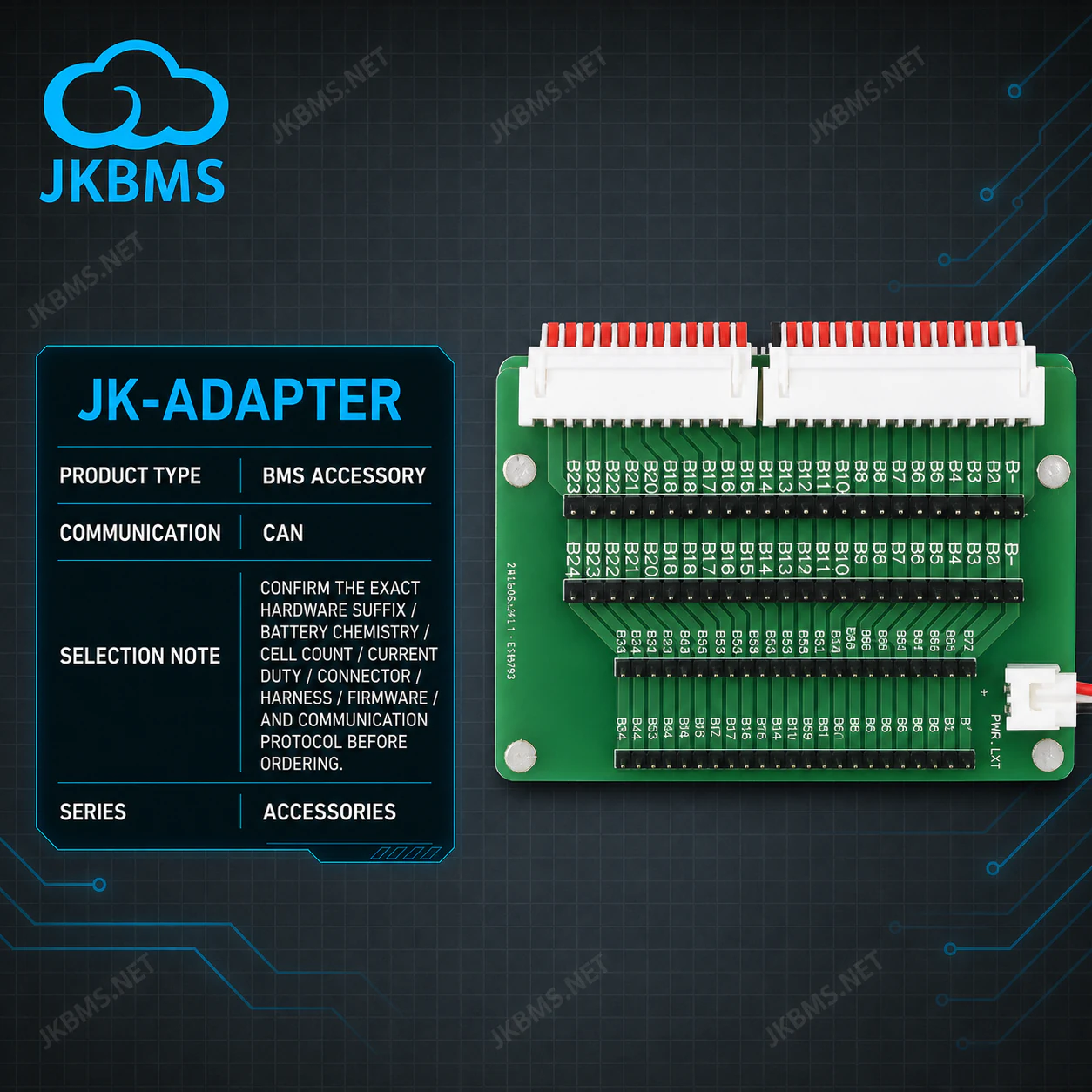 JKBMS Adapter Board for JK BMS Active Balancer — BMS Repair & Sampling Cable Accessory - official JKBMS product, JKBMS Accessories