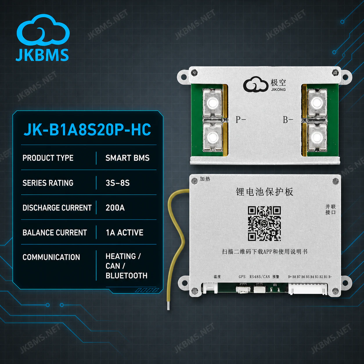 JKBMS JK-B1A8S20P-HC Smart Active Balance BMS - official JKBMS product, JKBMS JK-B1A / B2A Series