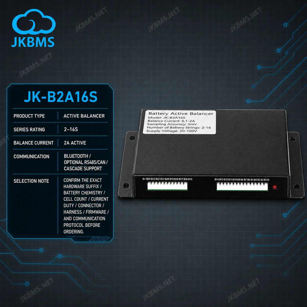 JKBMS JK-B2A16S Active Balancer — 2A 2~16S Battery Equalizer - official JKBMS product, JKBMS Active Balancers