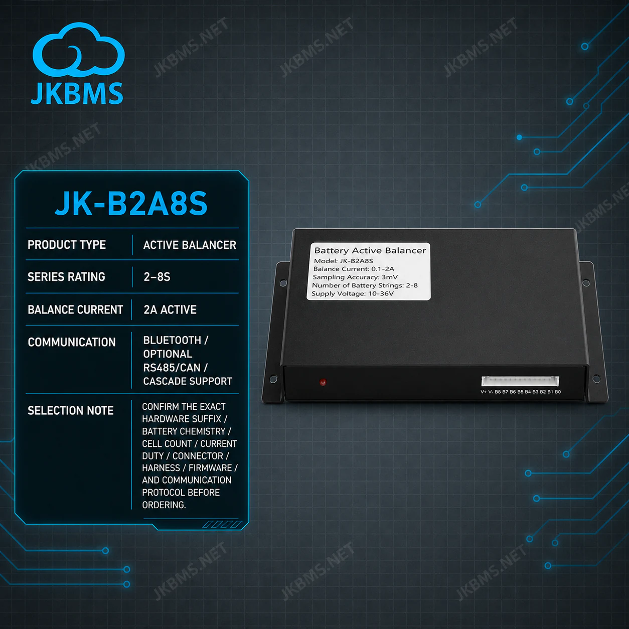 JKBMS JK-B2A8S Active Balancer — 2A 2~8S Battery Equalizer - official JKBMS product, JKBMS Active Balancers