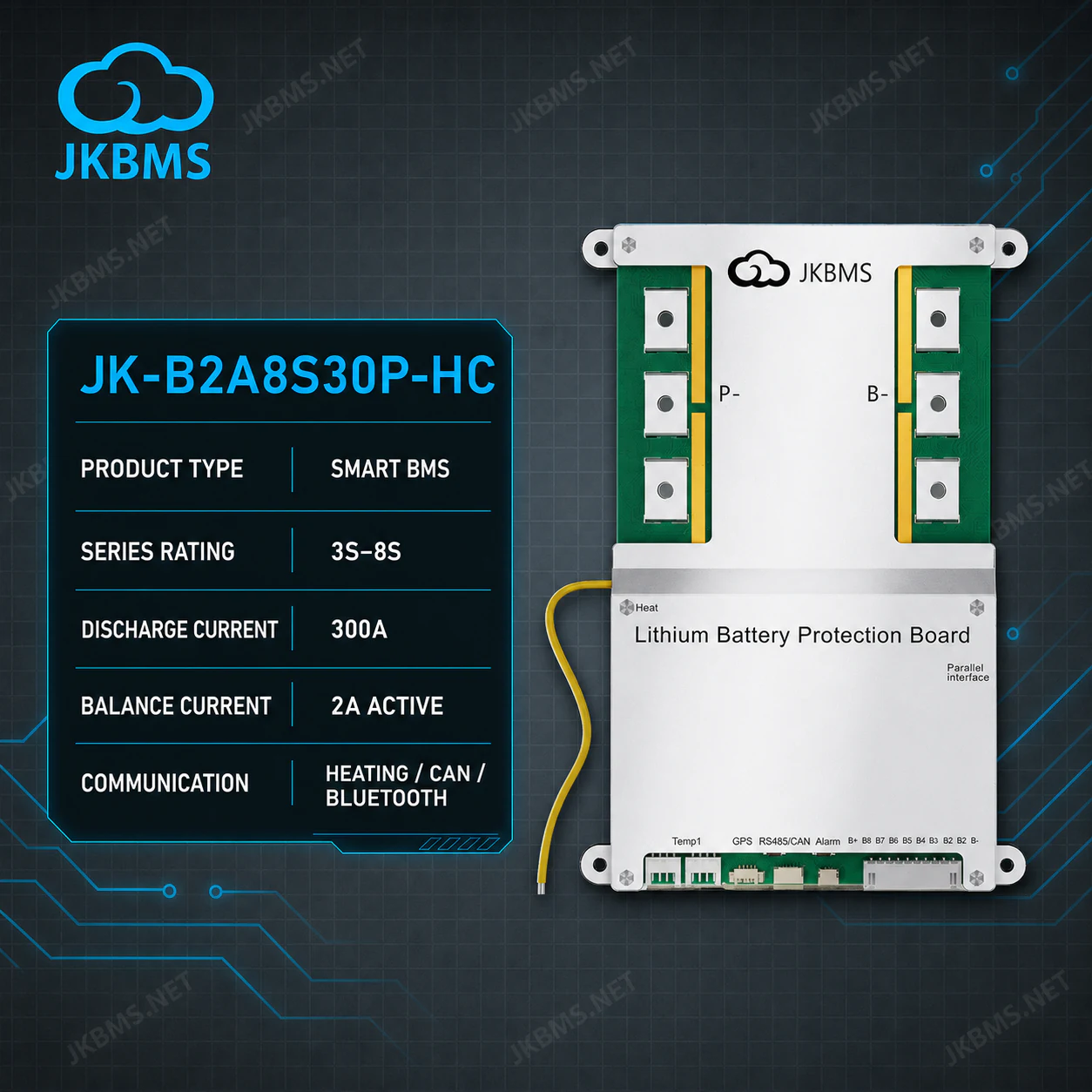 JKBMS JK-B2A8S30P-HC Smart Active Balance BMS - official JKBMS product, JKBMS JK-B1A / B2A Series