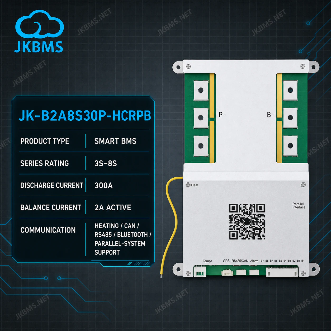JKBMS JK-B2A8S30P-HCRPB Smart Active Balance BMS - official JKBMS product, JKBMS JK-B1A / B2A Series