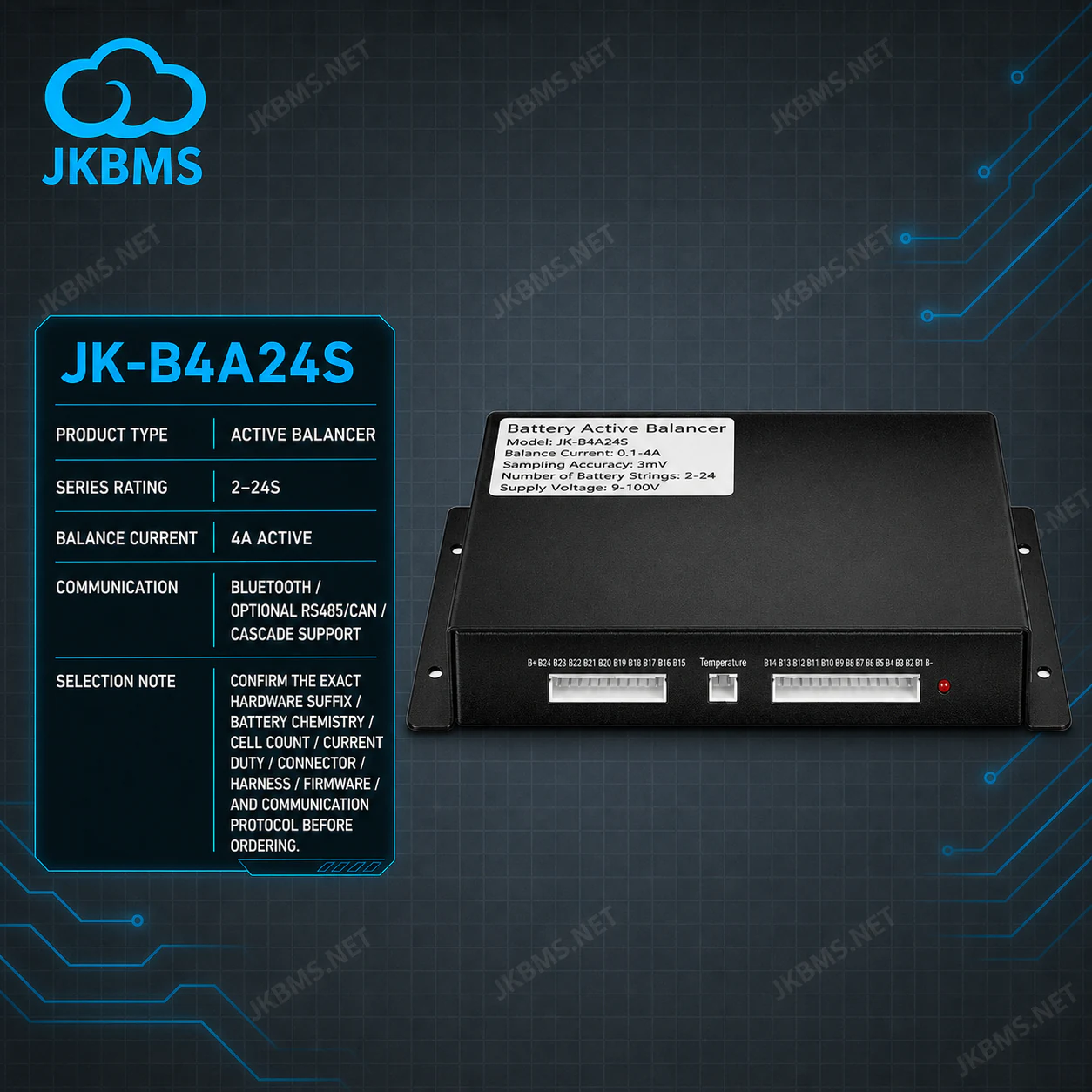 JKBMS JK-B4A24S Active Balancer — 4A 2~24S Battery Equalizer - official JKBMS product, JKBMS Active Balancers