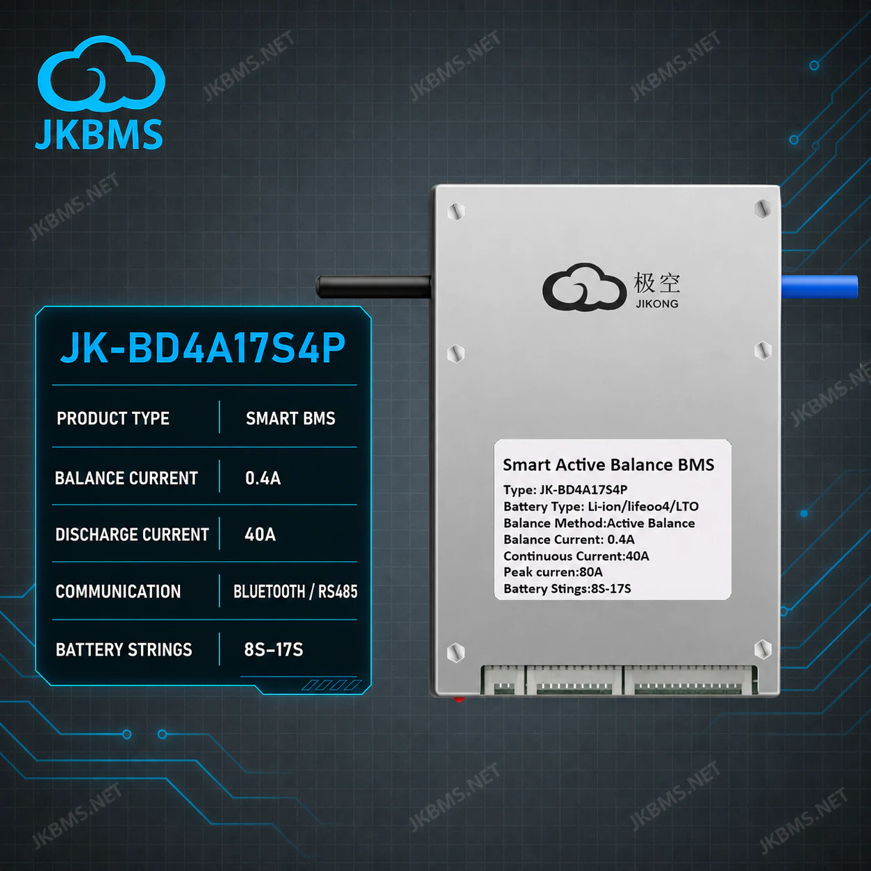 JKBMS JK-BD4A17S4P Smart Active Balance BMS - official JKBMS product, JKBMS JK-BD Series