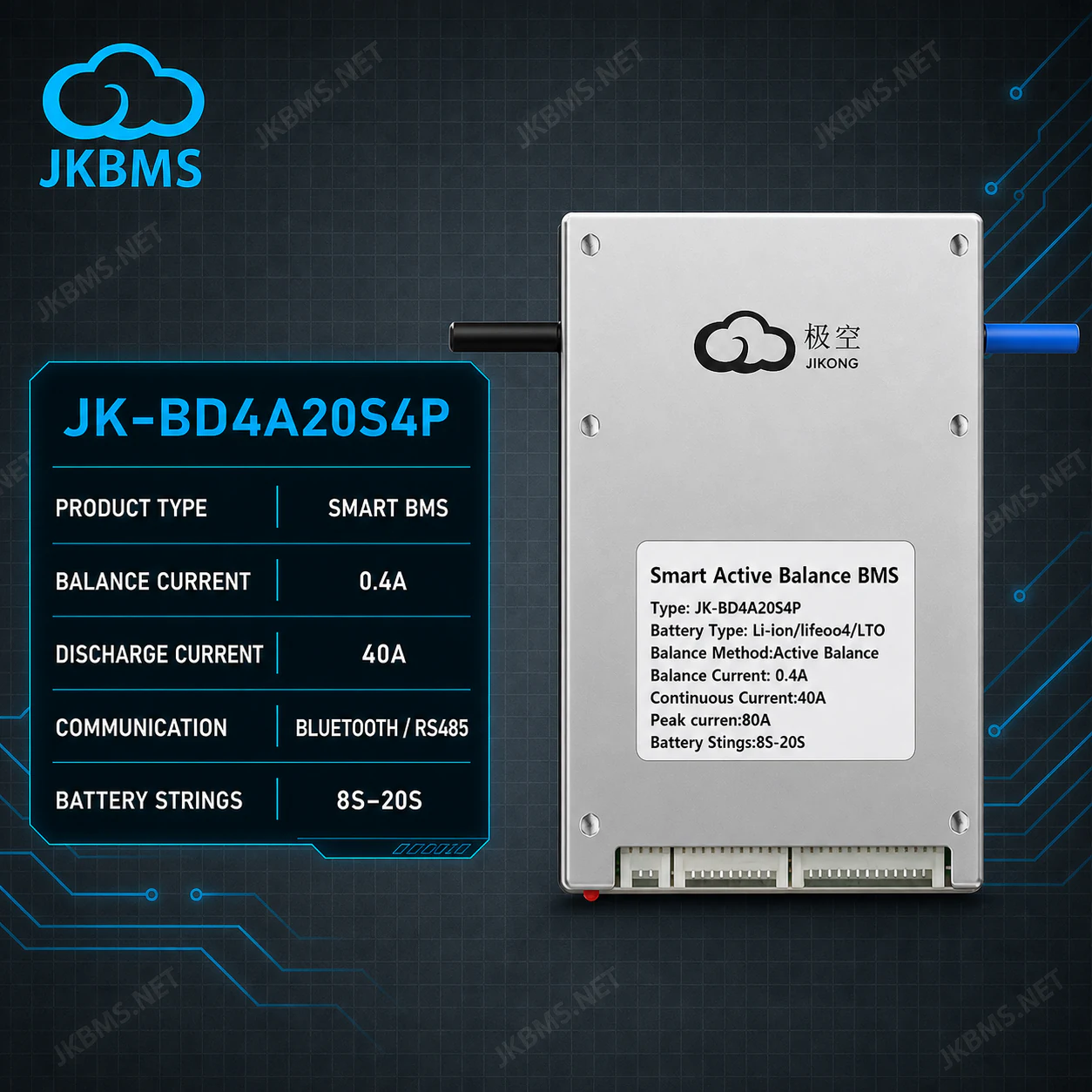 JKBMS JK-BD4A20S4P Smart Active Balance BMS official JKBMS main product image