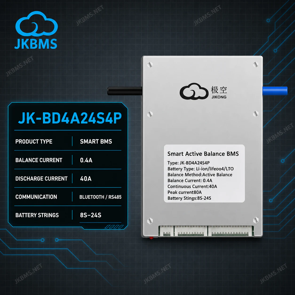 JKBMS JK-BD4A24S4P Smart Active Balance BMS official JKBMS main product image