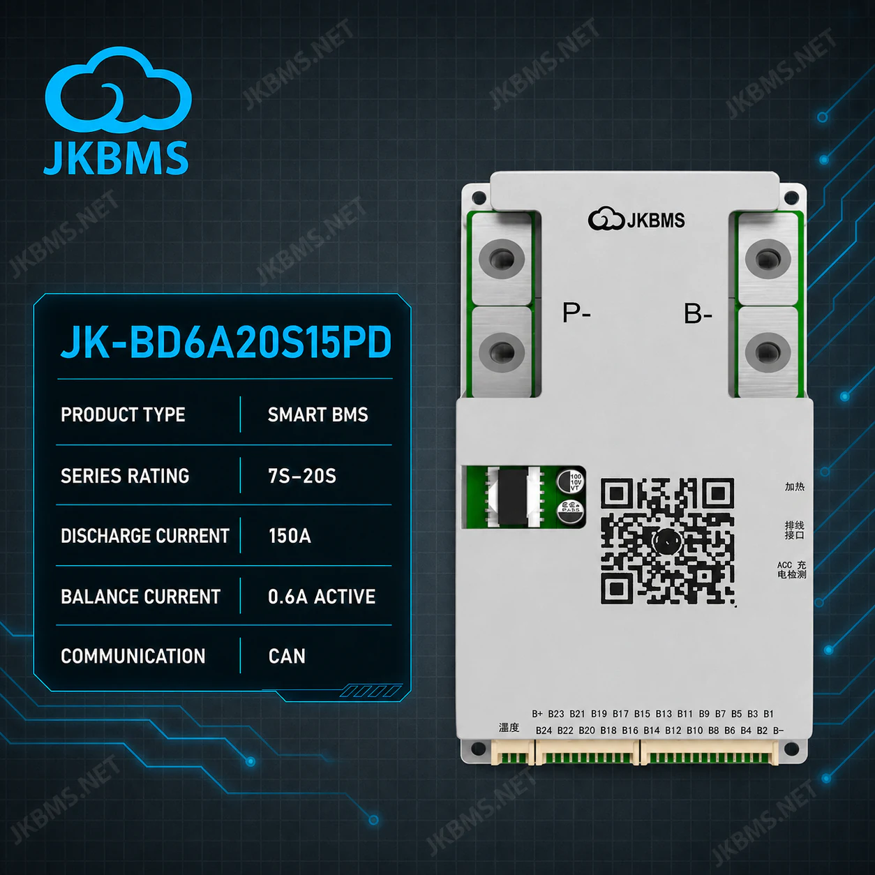 JKBMS JK-BD6A20S15PD Smart Active Balance BMS - official JKBMS product, JKBMS JK-BD Series