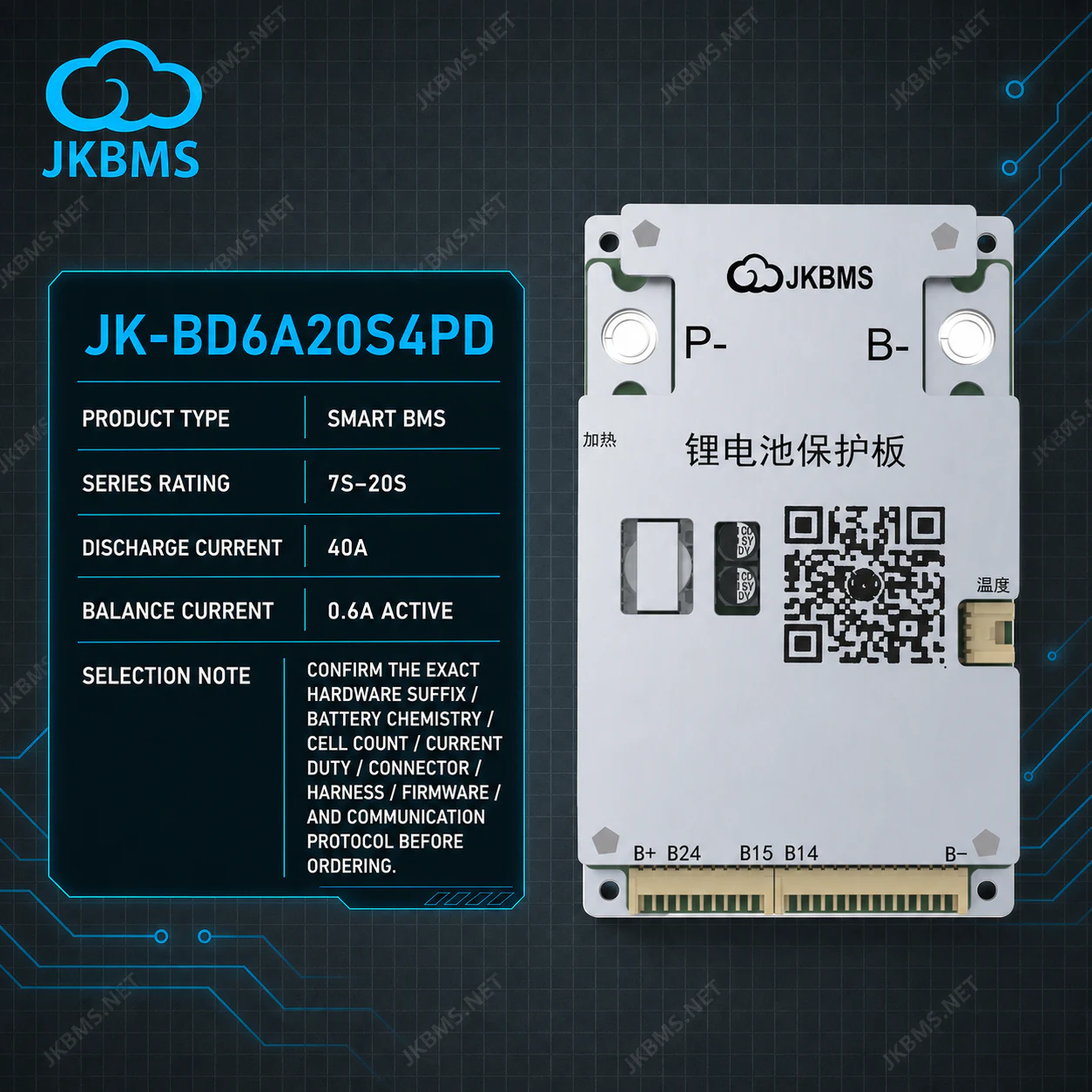 JKBMS JK-BD6A20S4PD Smart Active Balance BMS - official JKBMS product, JKBMS JK-BD Series