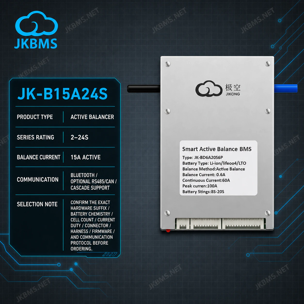 JKBMS JK-BD6A20S6P Smart Active Balance BMS - official JKBMS product, JKBMS JK-BD Series