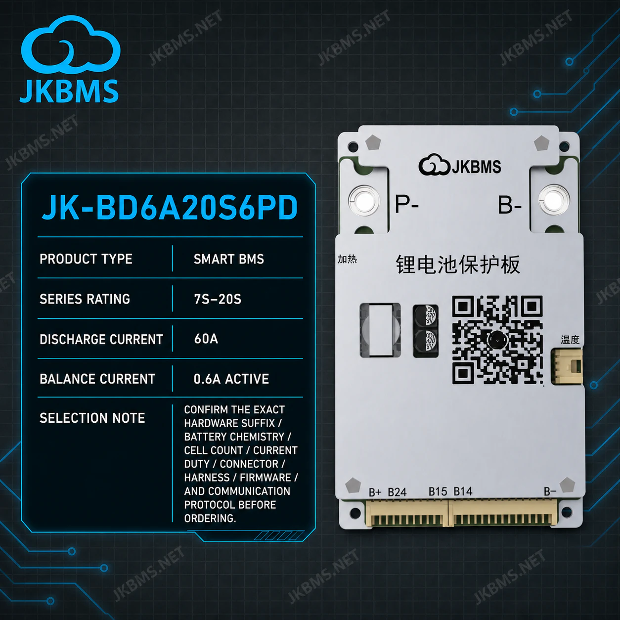 JKBMS JK-BD6A20S6PD Smart Active Balance BMS - official JKBMS product, JKBMS JK-BD Series