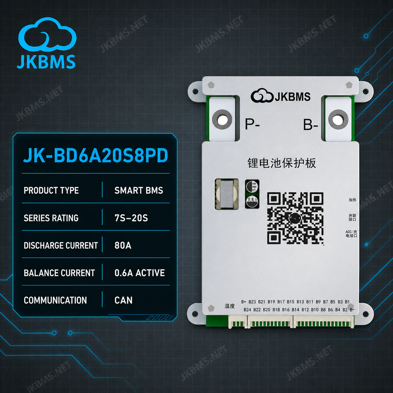 JKBMS JK-BD6A20S8PD Smart Active Balance BMS - official JKBMS product, JKBMS JK-BD Series