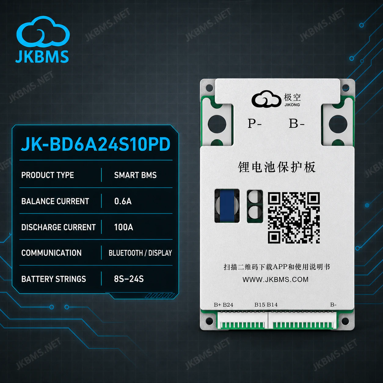 JKBMS JK-BD6A24S10PD Smart Active Balance BMS official JKBMS main product image