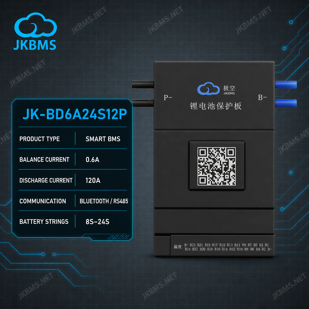 JKBMS JK-BD6A24S12P Smart Active Balance BMS - official JKBMS product, JKBMS JK-BD Series