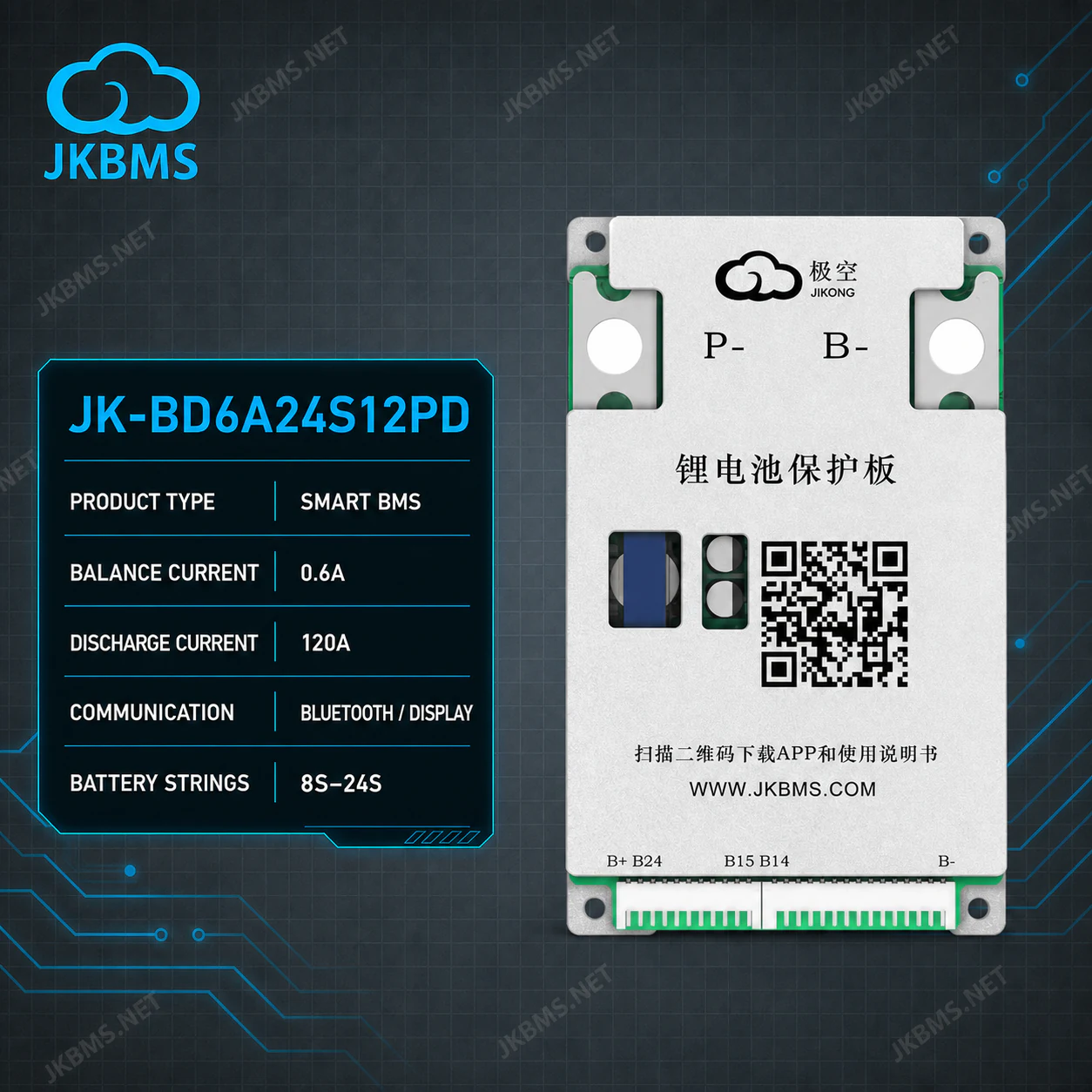 JKBMS JK-BD6A24S12PD Smart Active Balance BMS - official JKBMS product, JKBMS JK-BD Series