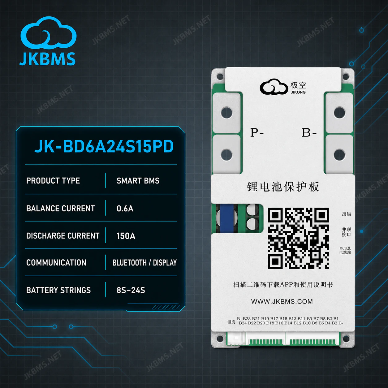 JKBMS JK-BD6A24S15PD Smart Active Balance BMS - official JKBMS product, JKBMS JK-BD Series