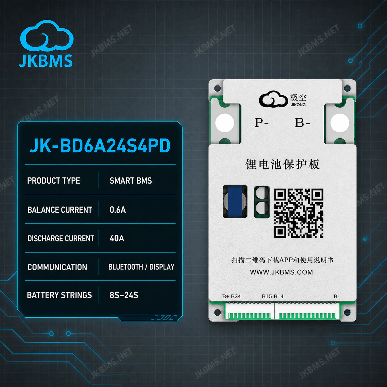 JKBMS JK-BD6A24S4PD Smart Active Balance BMS official JKBMS main product image