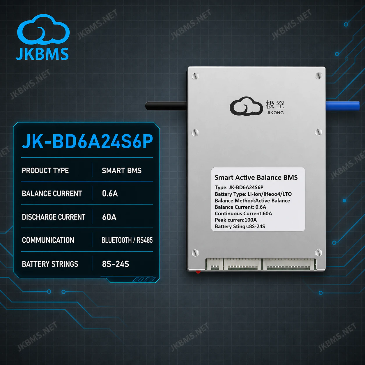 JKBMS JK-BD6A24S6P Smart Active Balance BMS - official JKBMS product, JKBMS JK-BD Series