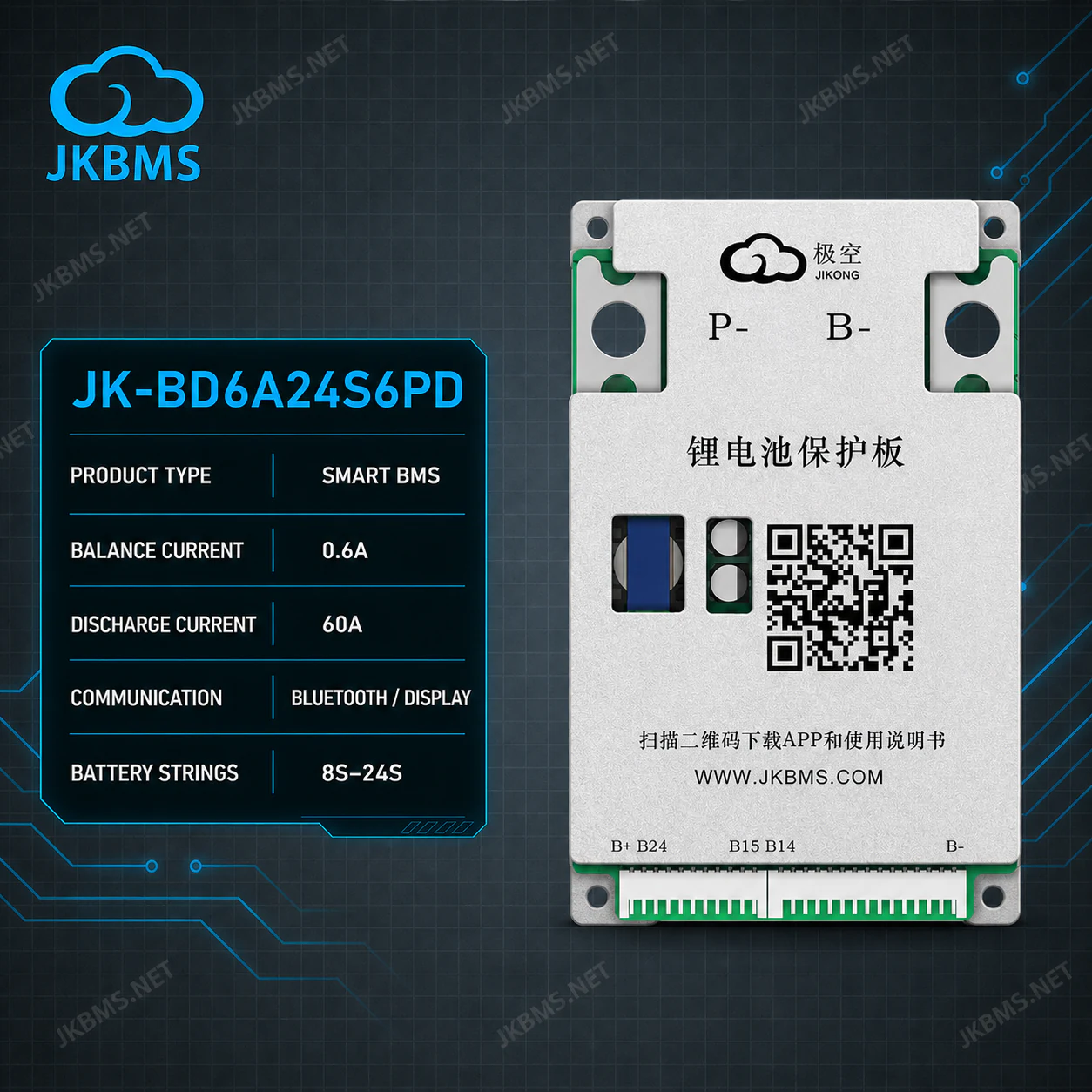 JKBMS JK-BD6A24S6PD Smart Active Balance BMS official JKBMS main product image