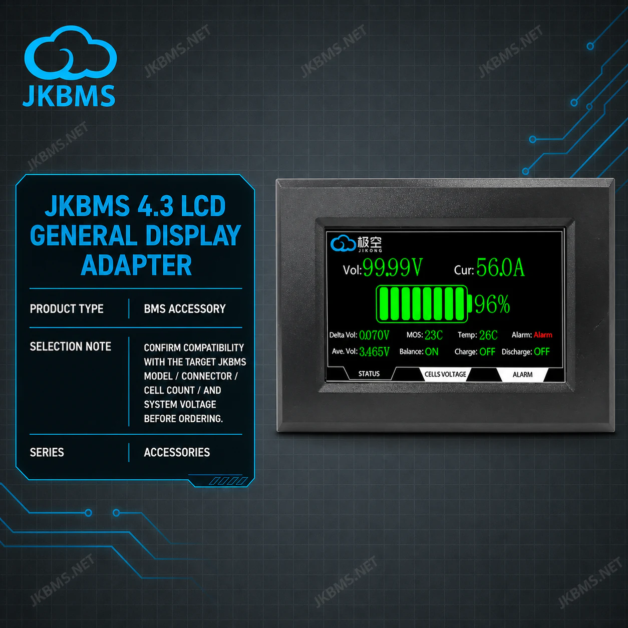 JKBMS 4.3 LCD General Display Adapter - official JKBMS product, JKBMS Accessories